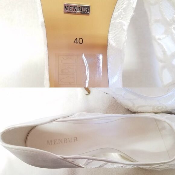 𝅺MENBUR Zoraida Ivory Lace Floral Peep Toe Pumps - Picture 6 of 8